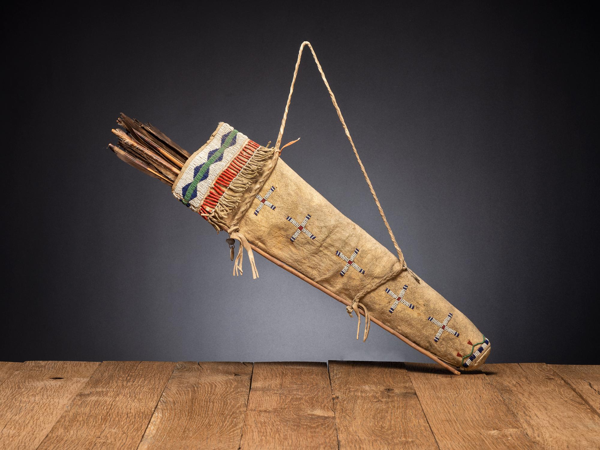 Yankton Sioux Beaded Hide Quiver, with Arrows