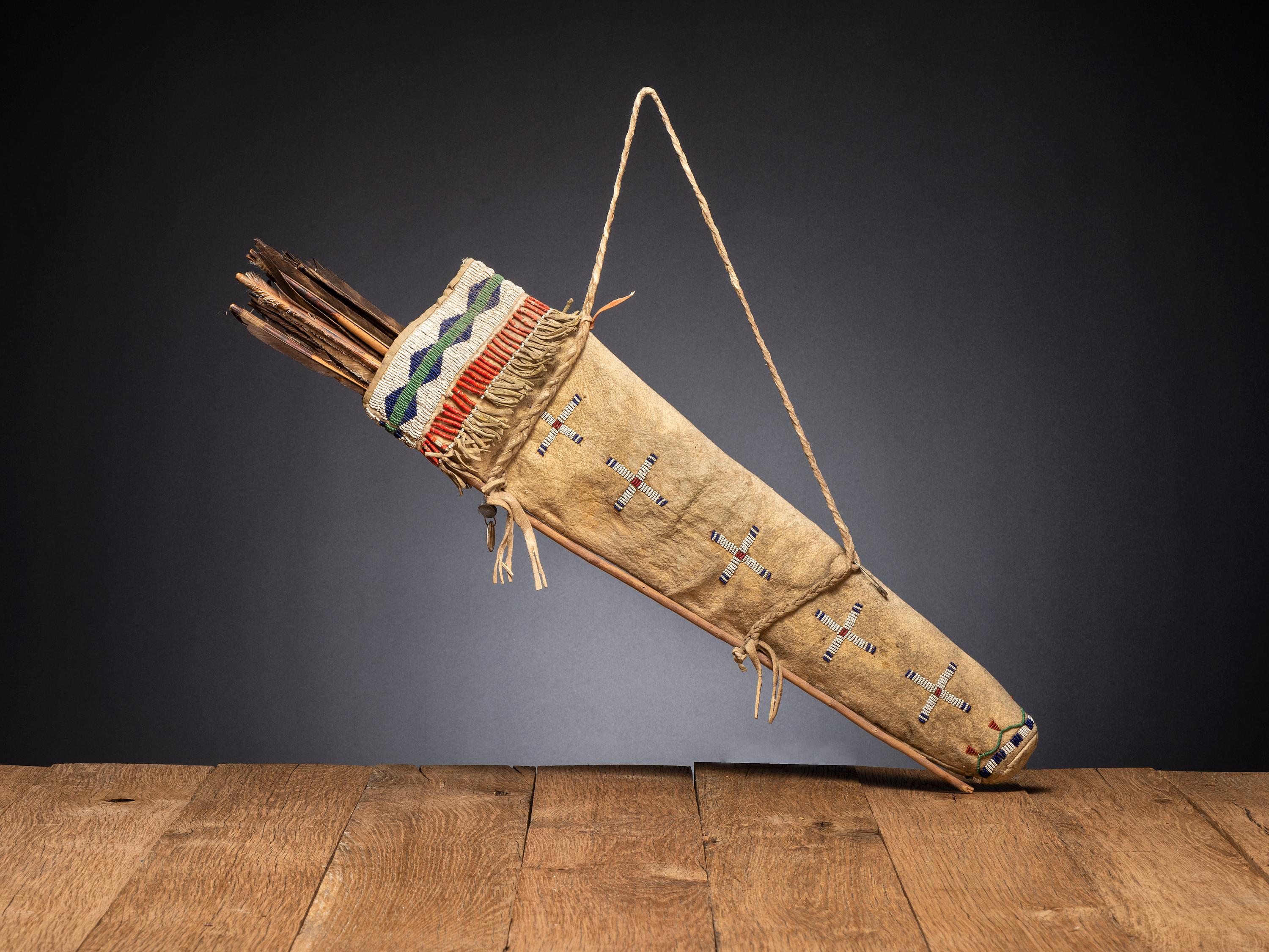 Yankton Sioux Beaded Hide Quiver, with Arrows