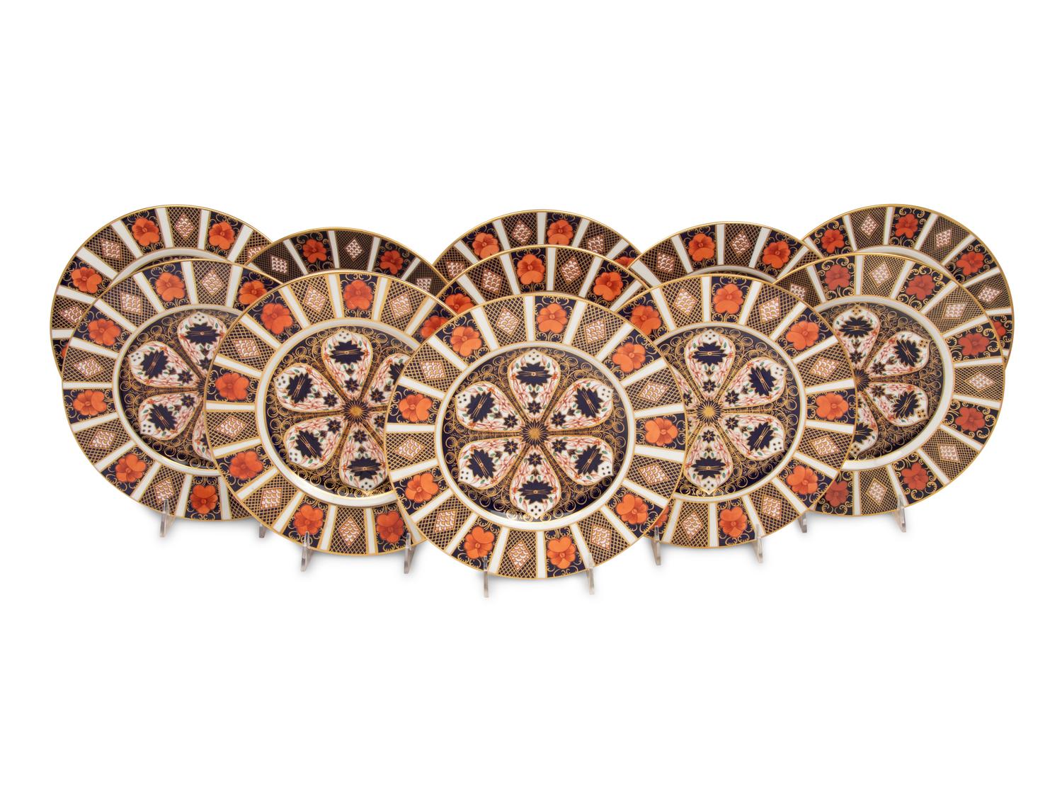 A Set of Eleven Royal Crown Derby Old Imari Porcelain Plates