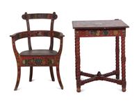 A Norwegian Paint-Decorated Table and Armchair