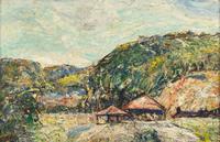 Ernest Lawson (American/Canadian, 1873-1939) - Landscape with Red Roofed Huts