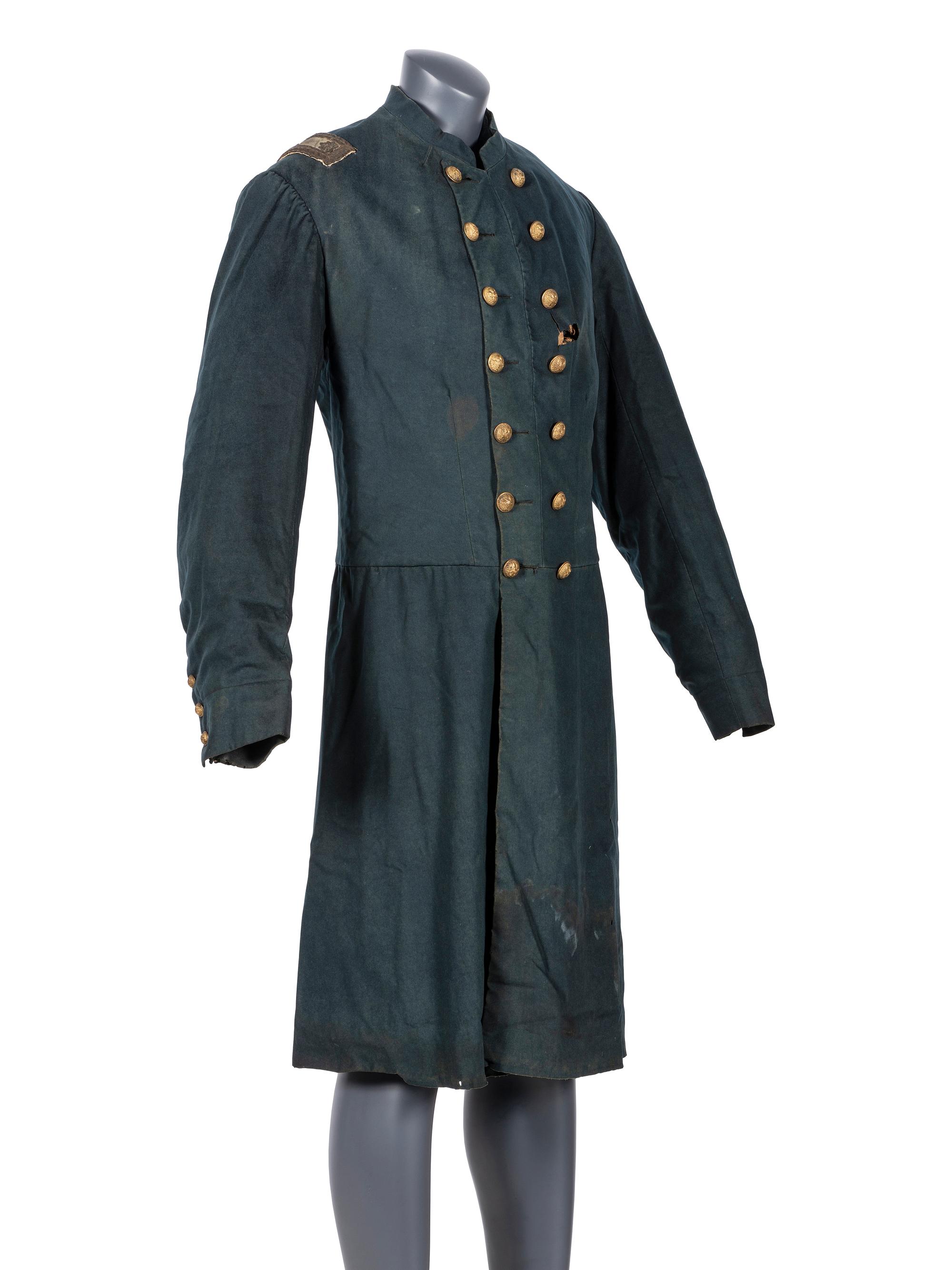 A collection of items identified to Lieutenant Colonel Jonathan Biggs, 123rd Illinois Infantry, “Wilder’s Brigade,” highlighted by bullet-struck frock coat and vest worn during the assault on Selma, Alabama. 2 April 1865.