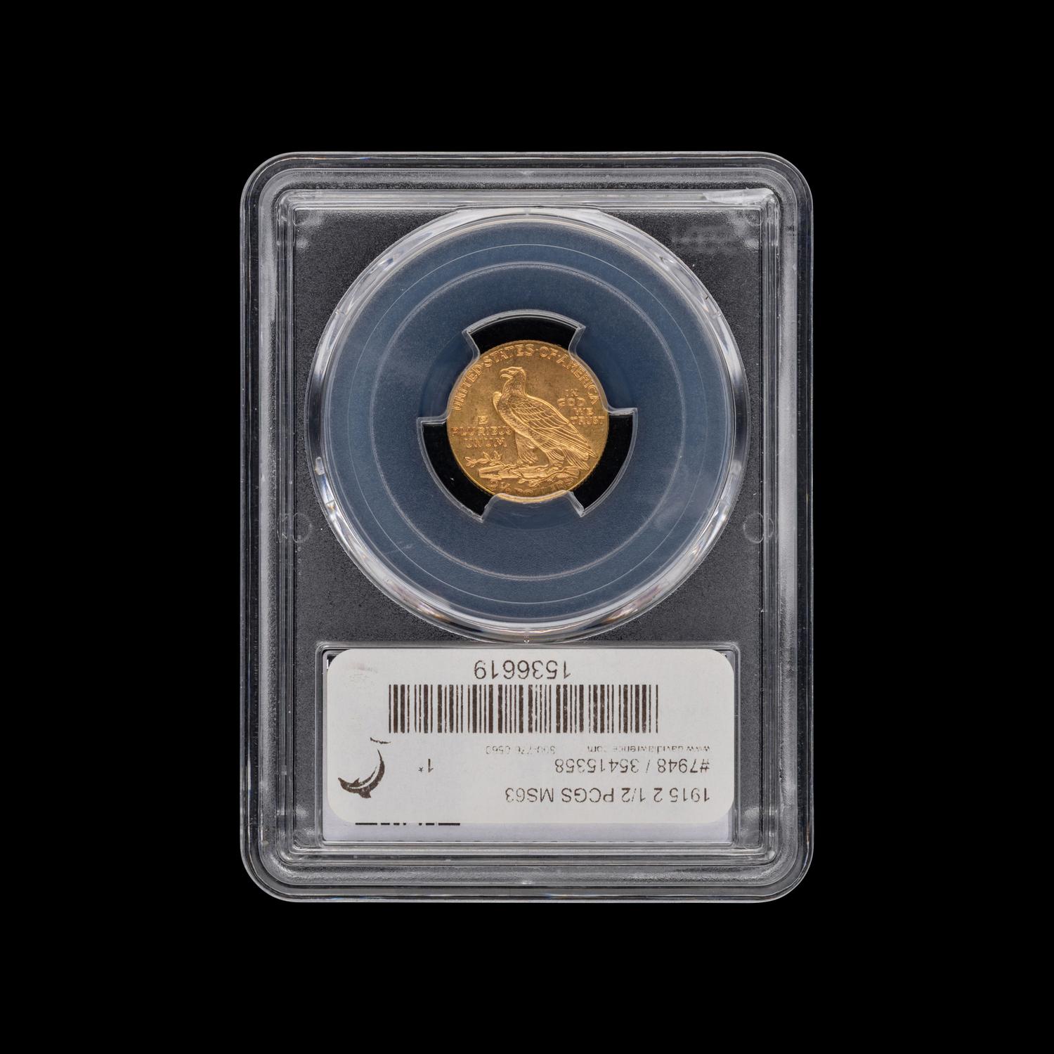 A 1915 Indian Head $2.50 Gold Coin [PCGS MS63]
