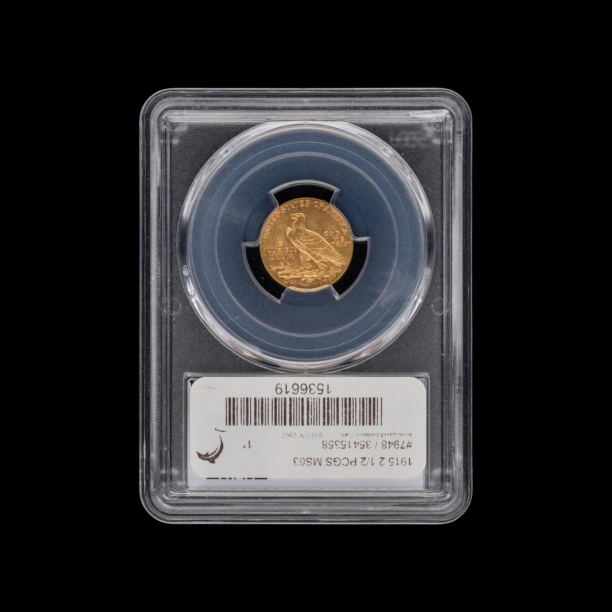 A 1915 Indian Head $2.50 Gold Coin [PCGS MS63]