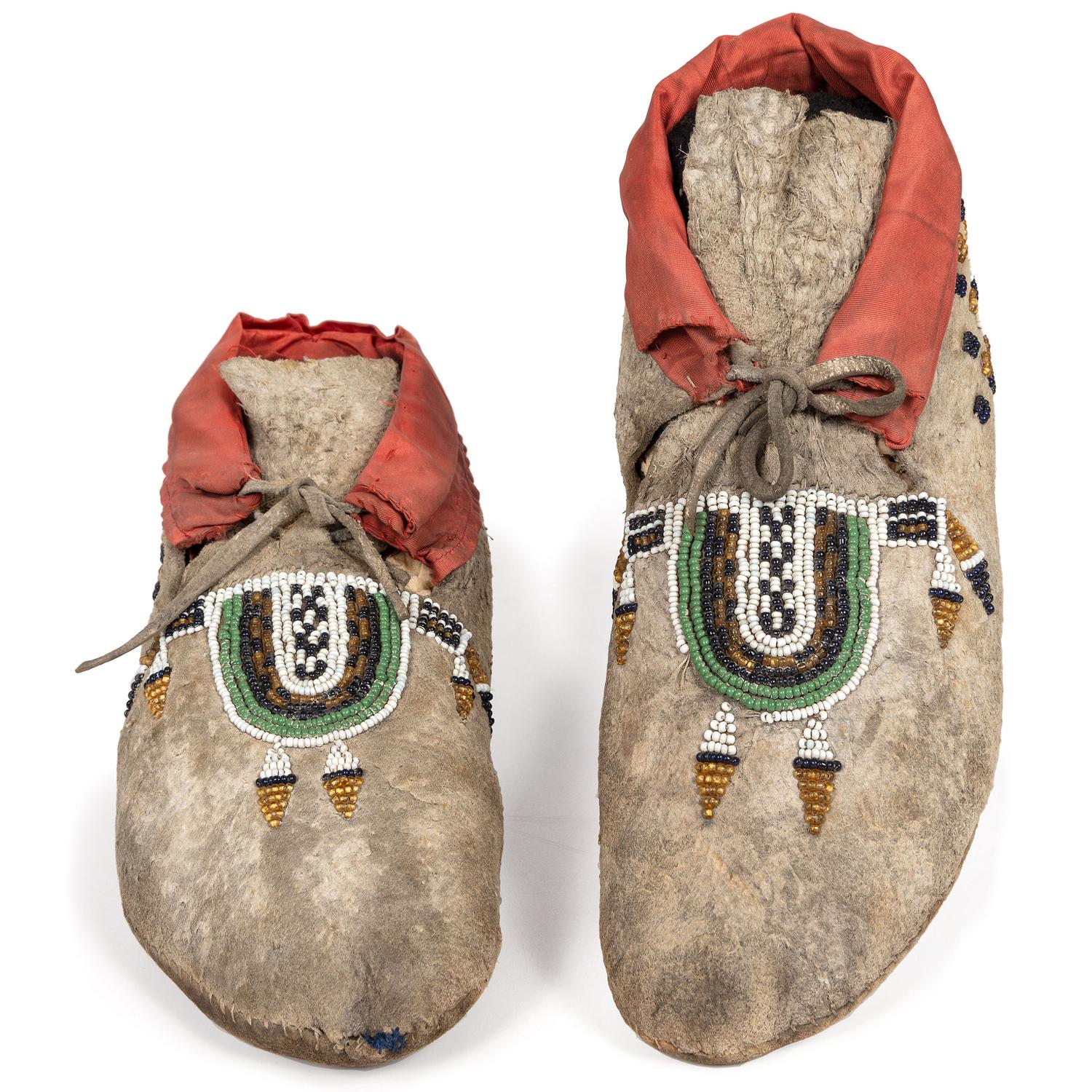 Crow Beaded Buffalo Hide Moccasins