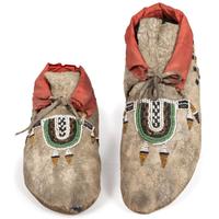 Crow Beaded Buffalo Hide Moccasins