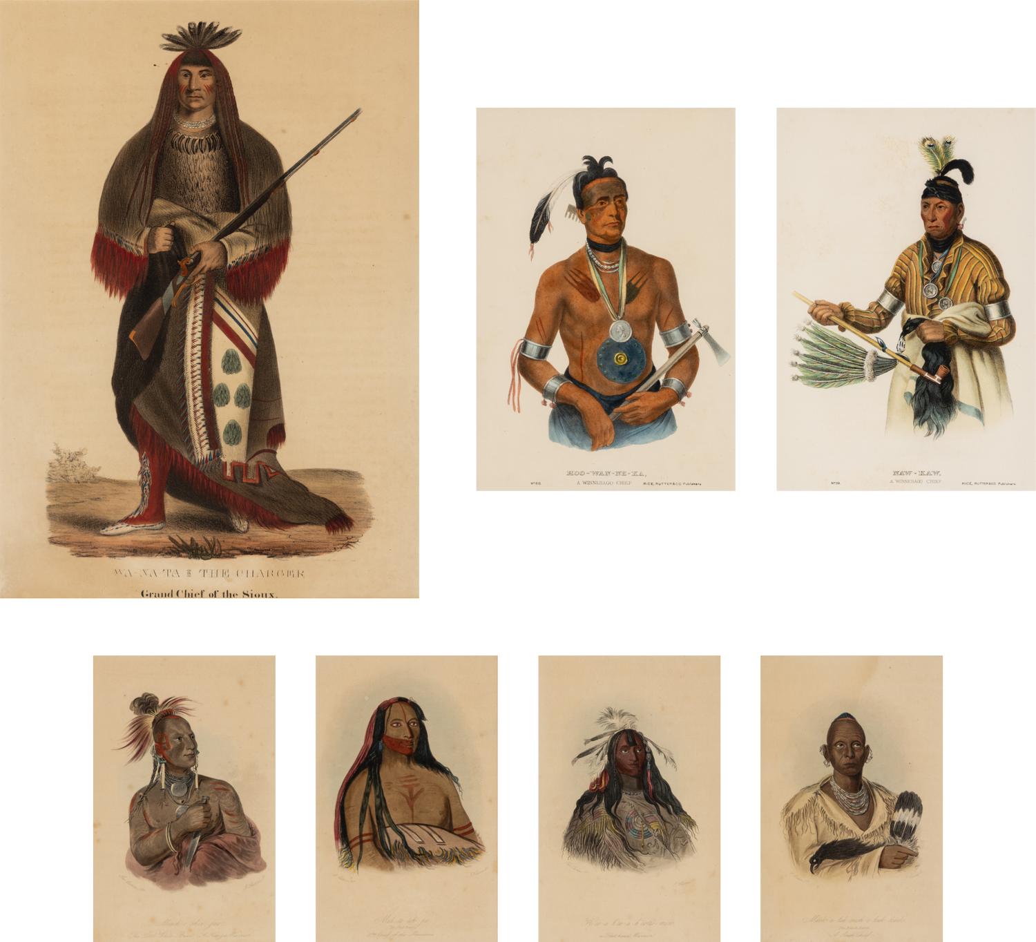 [Native Americana]. A group of 7 hand-colored lithographs depicting Native American subjects, comprising: