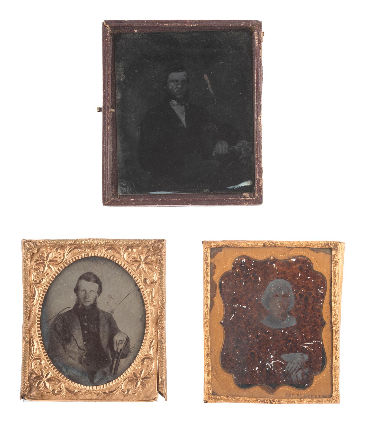 [EARLY PHOTOGRAPHY]. 57 sixth and ninth plate ambrotypes and tintypes of men and women.