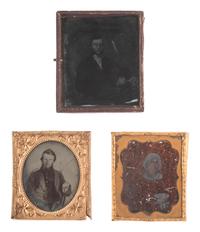 [EARLY PHOTOGRAPHY]. 57 sixth and ninth plate ambrotypes and tintypes of men and women.