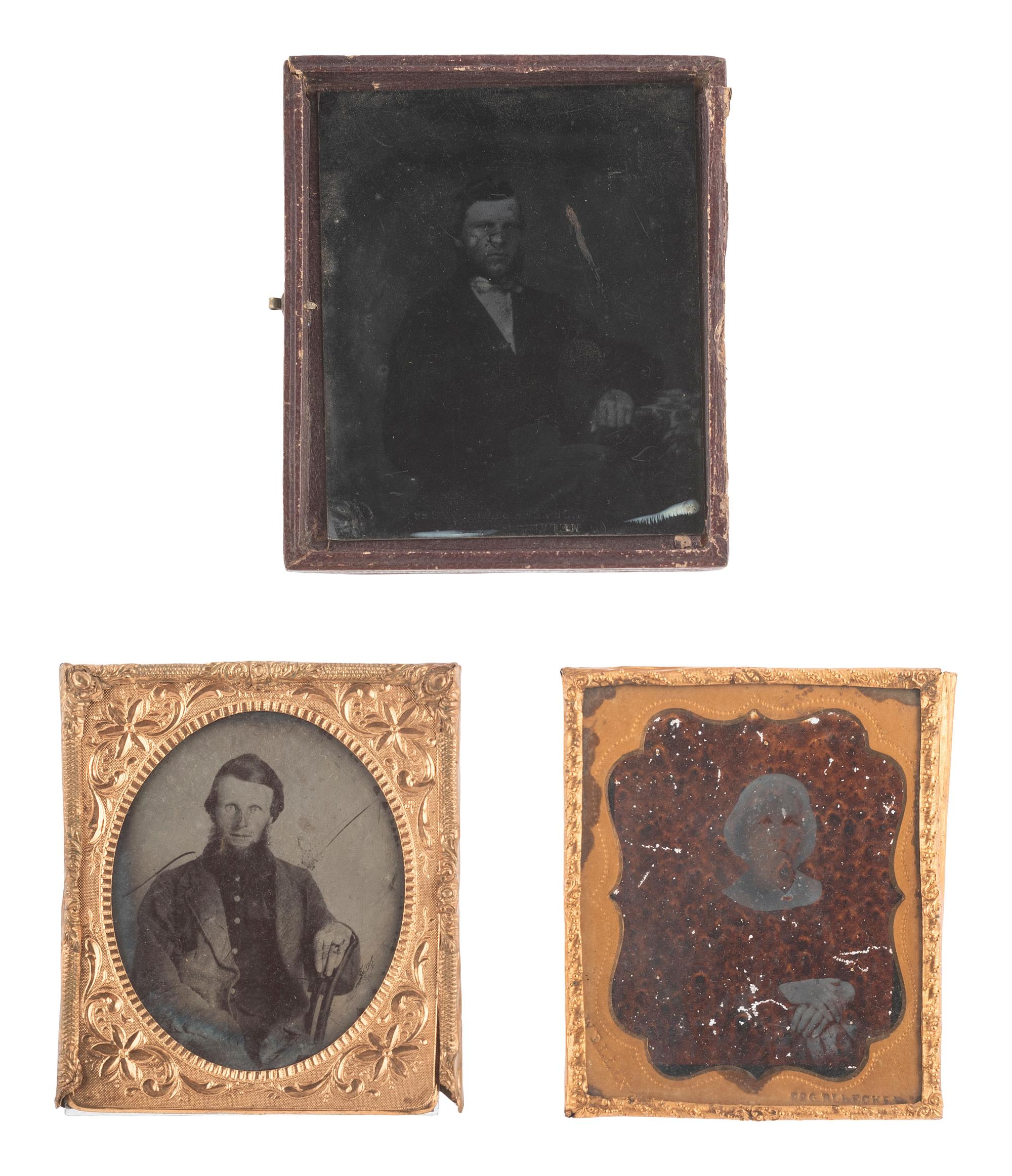 [EARLY PHOTOGRAPHY]. 57 sixth and ninth plate ambrotypes and tintypes of men and women.