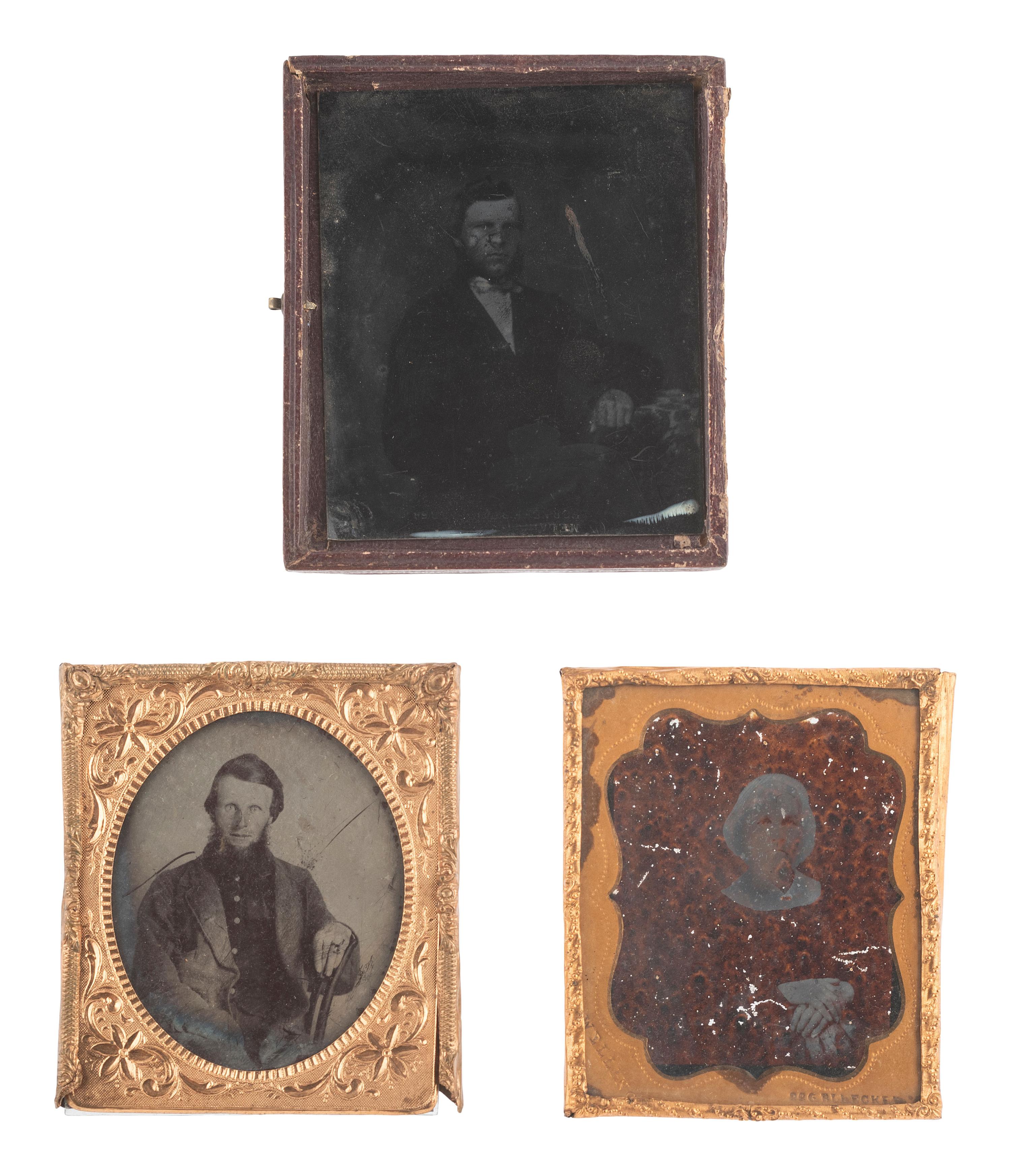 [EARLY PHOTOGRAPHY]. 57 sixth and ninth plate ambrotypes and tintypes of men and women.