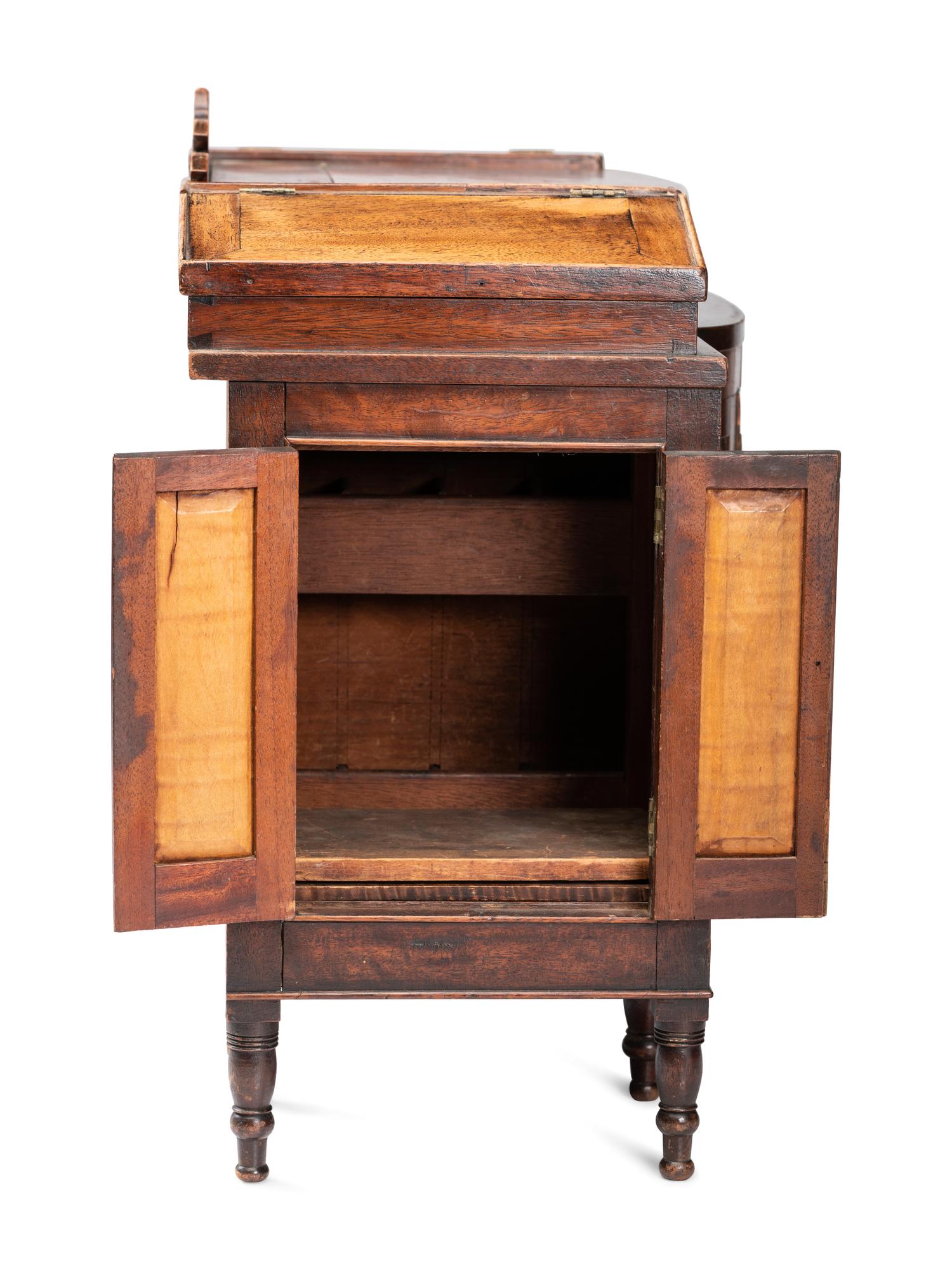 A Miniature Late Federal Tiger Maple and Walnut Hinged Lid Sideboard