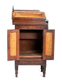 A Miniature Late Federal Tiger Maple and Walnut Hinged Lid Sideboard