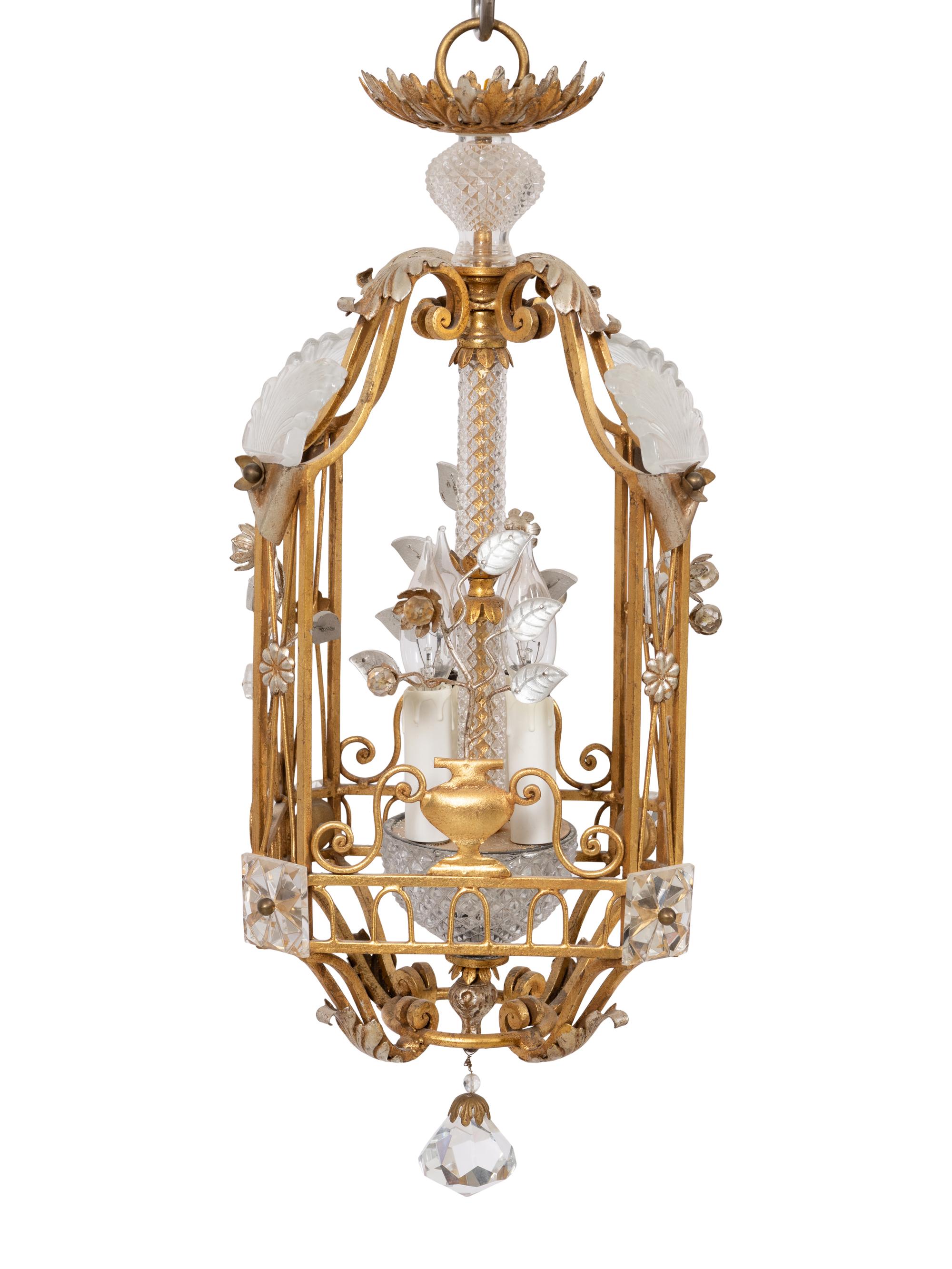 A Maison Bagues-Style Neoclassical Gold and Silver Gilt Pendant Fixture