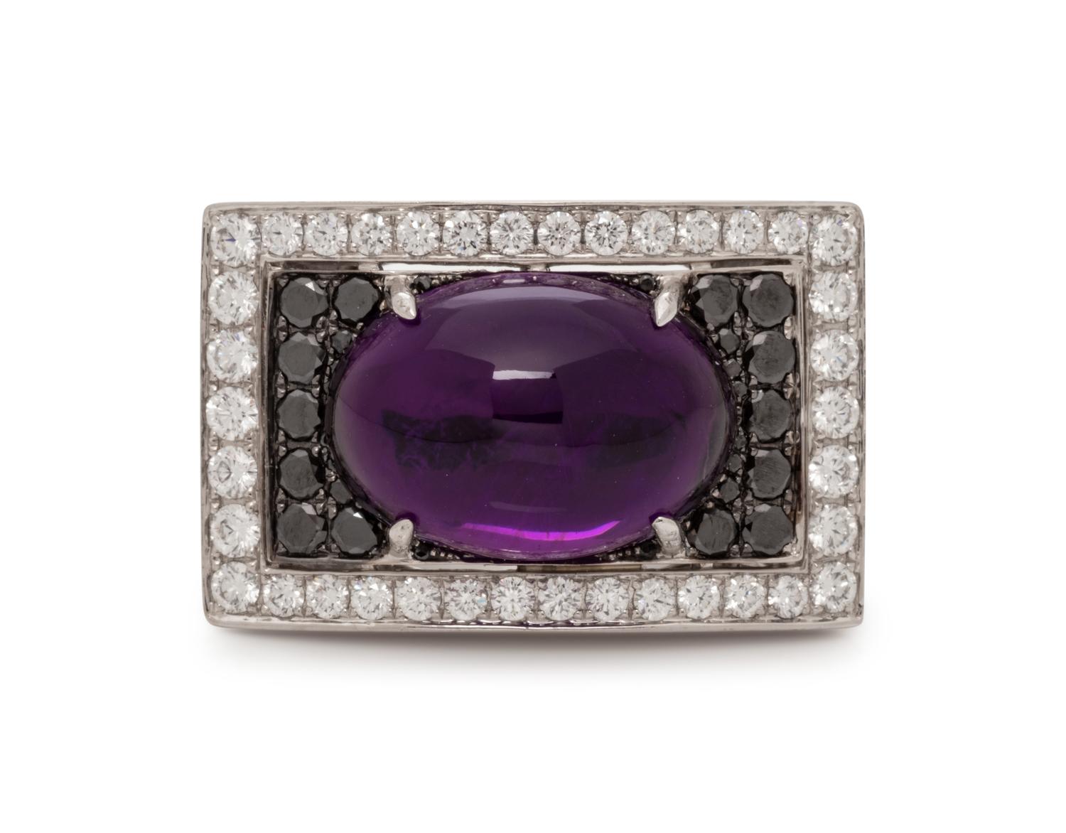 AMETHYST, DIAMOND AND BLACK DIAMOND RING
