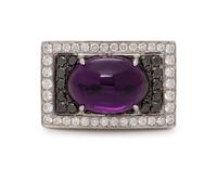 AMETHYST, DIAMOND AND BLACK DIAMOND RING
