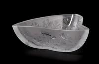 A Lalique Molded and Frosted Glass Bowl, Width at widest 6 1/8 inches.