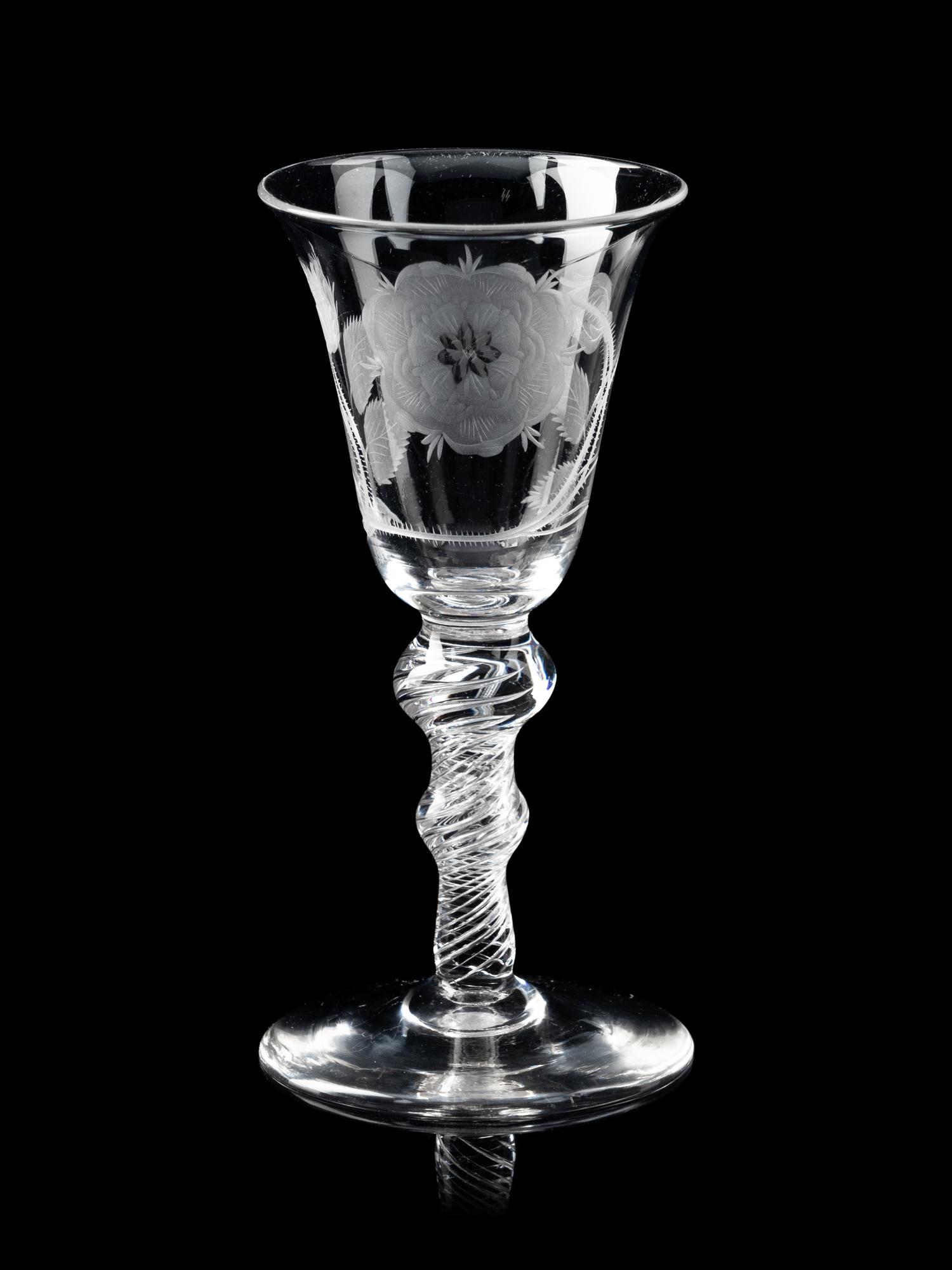 A Jacobite Engraved Air Twist Wine Glass