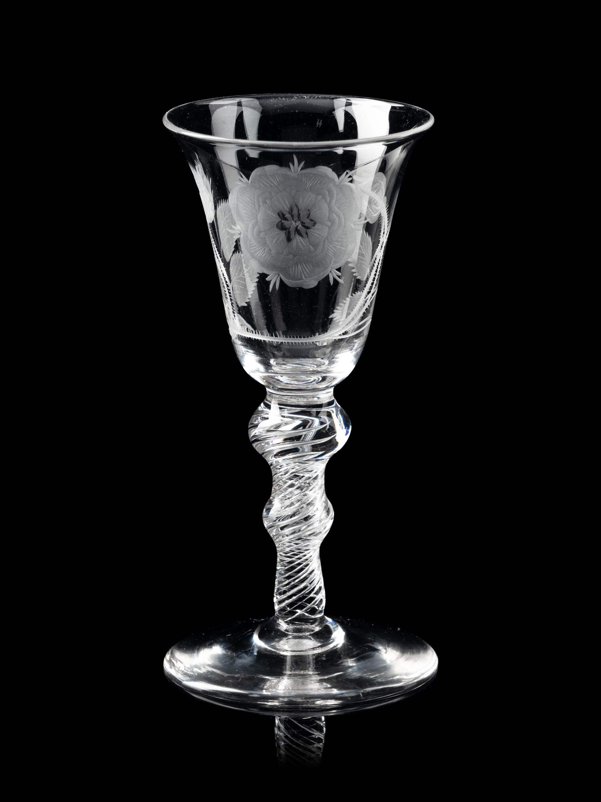 A Jacobite Engraved Air Twist Wine Glass