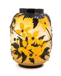 Emile Galle, (French, 1846-1904), a mold blown cameo glass vase, with clematis decoration