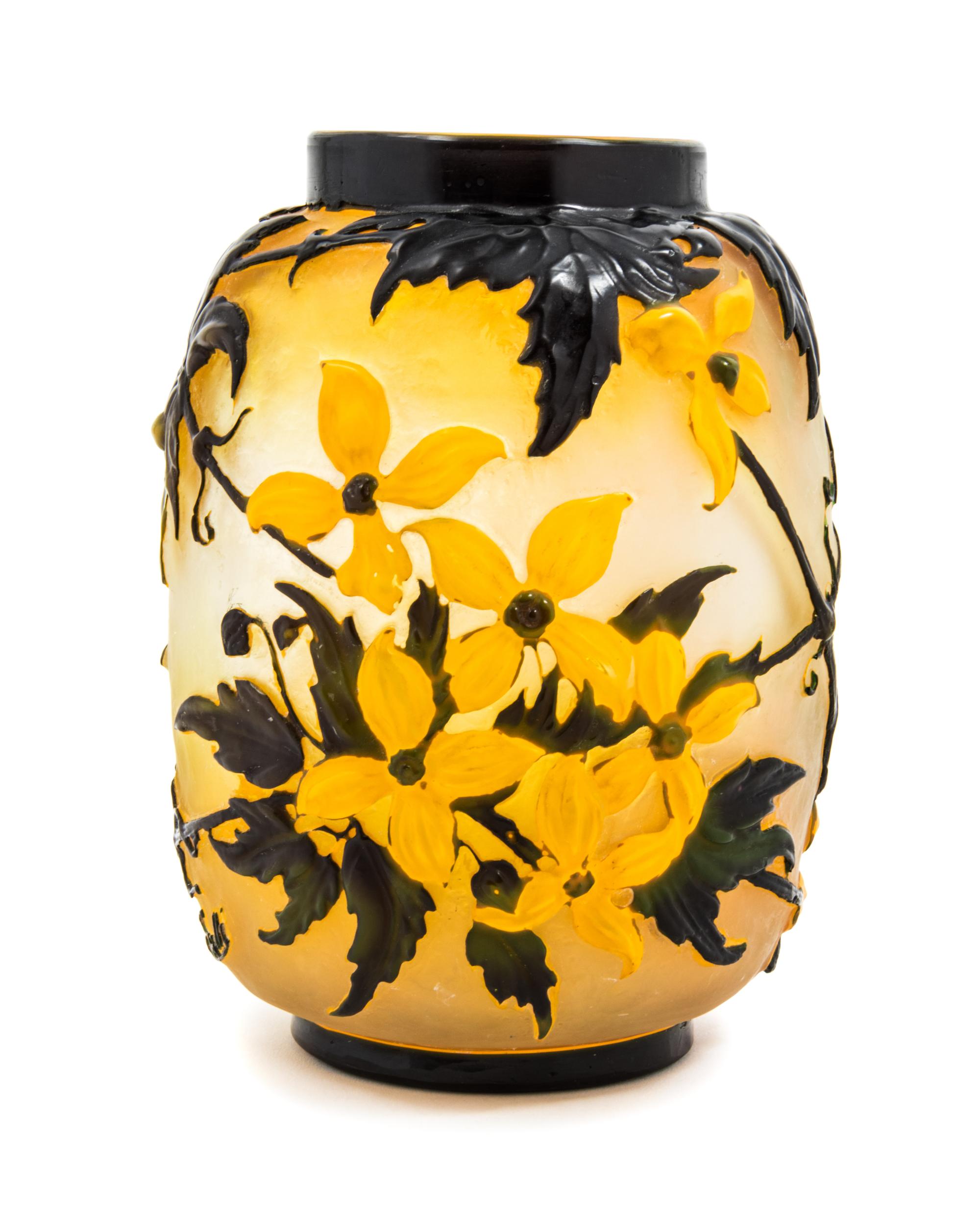 Emile Galle, (French, 1846-1904), a mold blown cameo glass vase, with clematis decoration