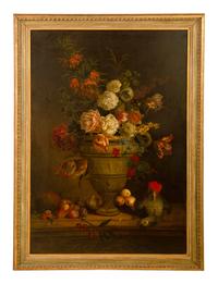 Still Life with Flowers and Fruit on a Ledge