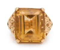 A 14 Karat Yellow Gold and Citrine Ring,
