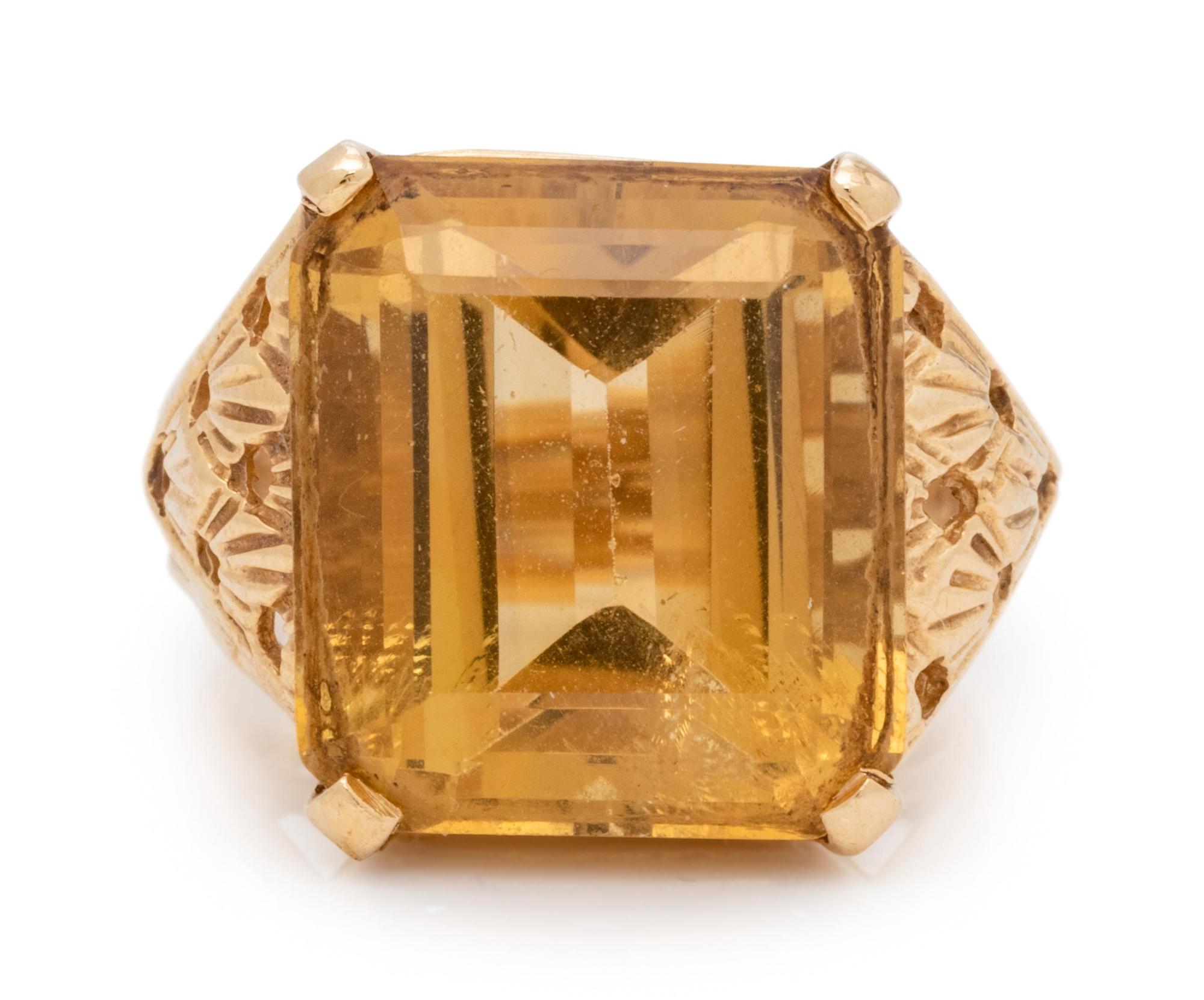A 14 Karat Yellow Gold and Citrine Ring,