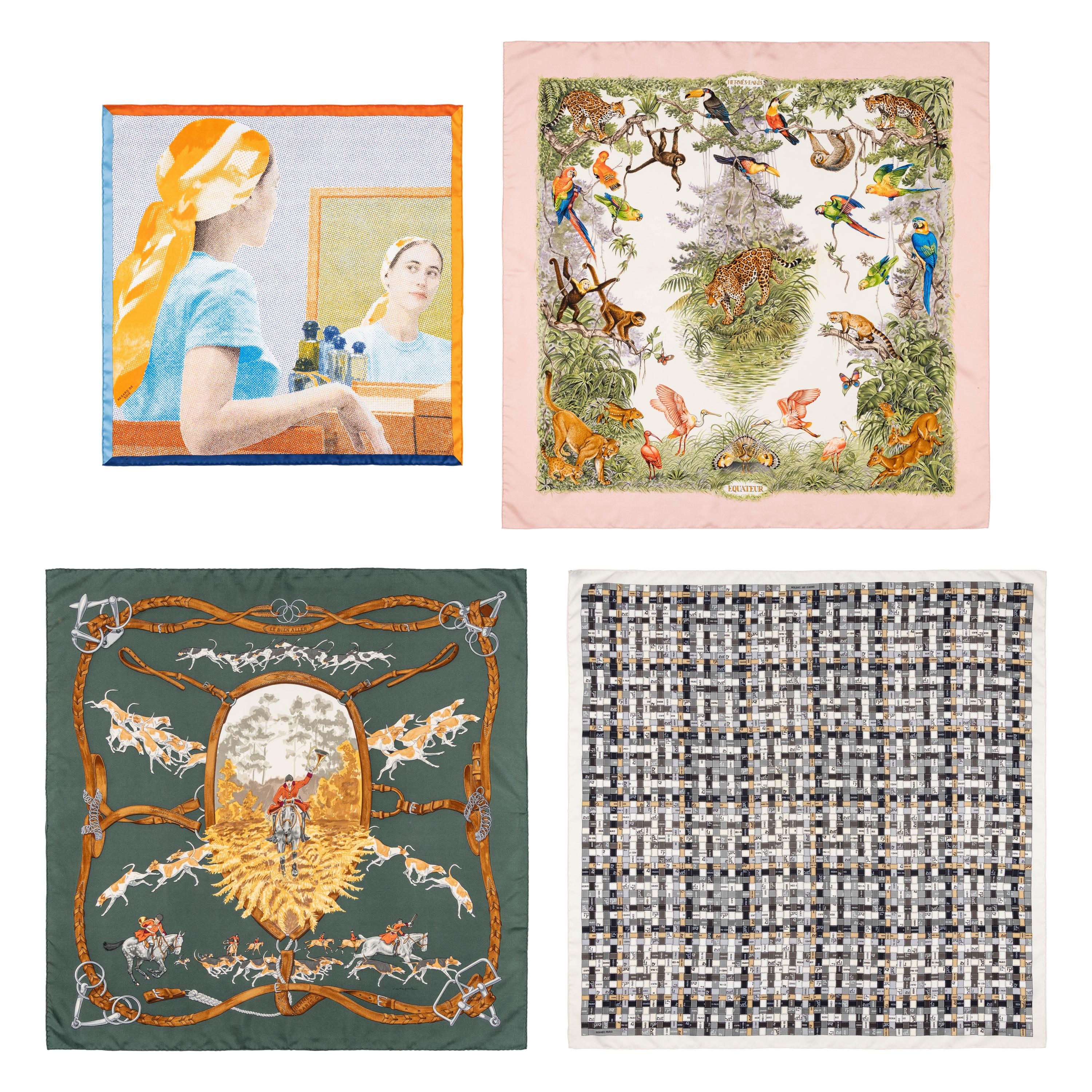 Hermès, Four Printed Silk Scarves