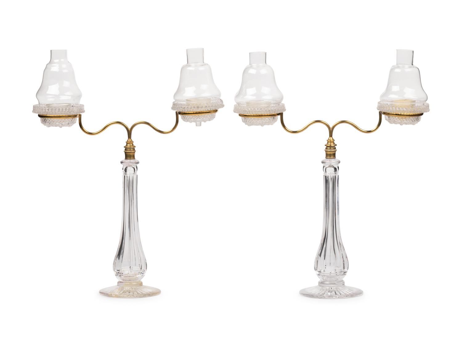 Two Edwardian Cut Glass "Cricklite" Candelabra