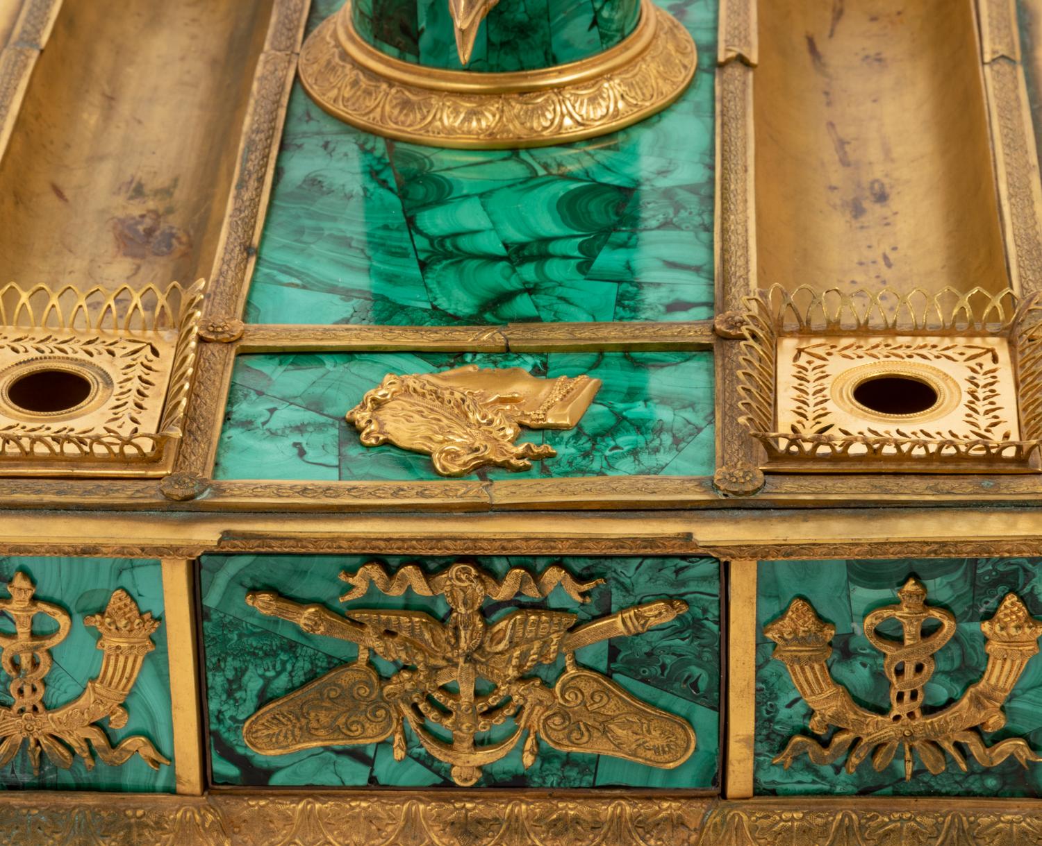 An Empire Style Gilt Bronze and Malachite Veneered Standish