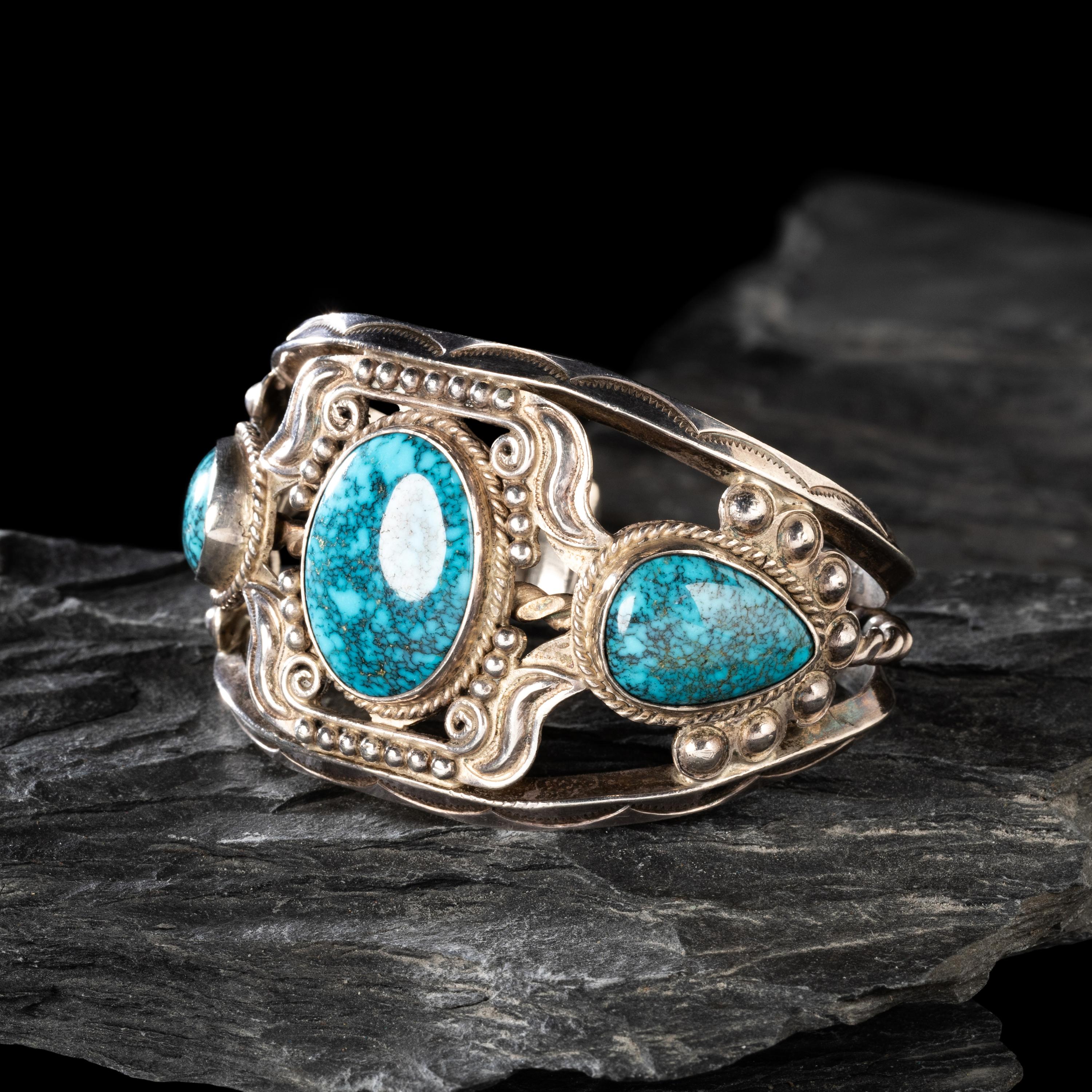 Fred Peshlakai (Diné, 1896-1975) — Silver and Lone Mountain Turquoise Cuff Bracelet
