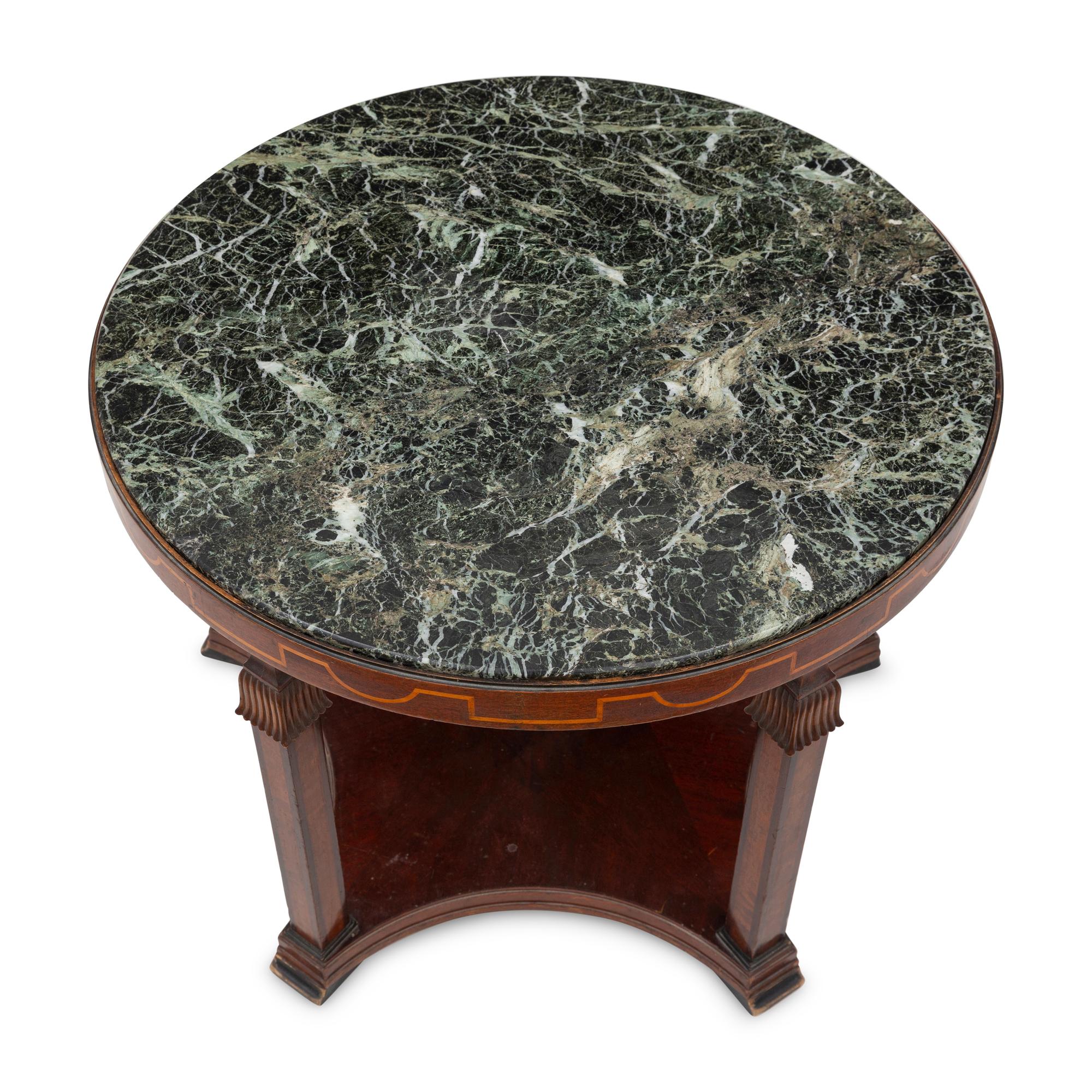 An Empire Style Inlaid and Ebonized Mahogany and Marble-Top Table