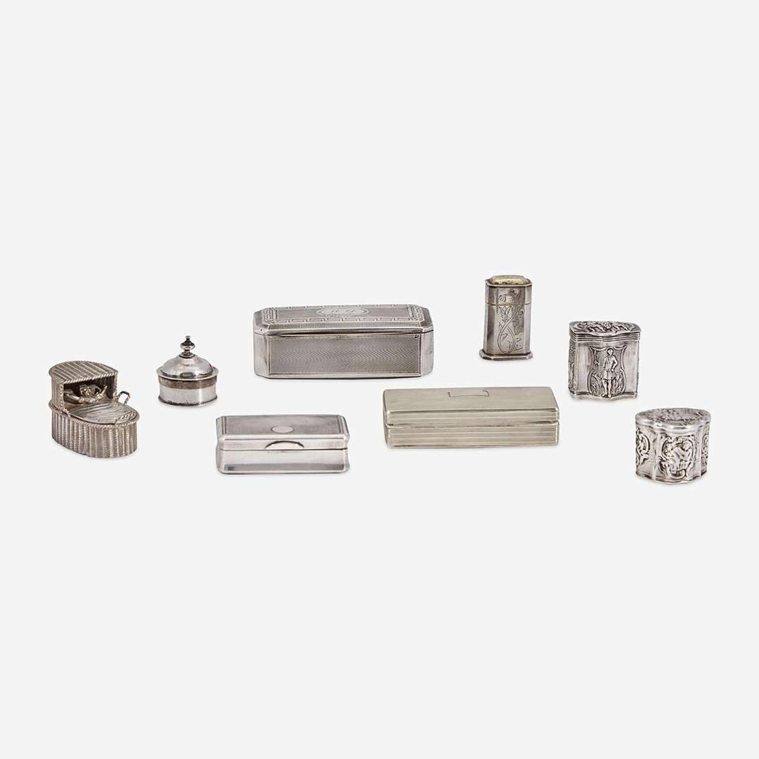 A Collection of Eight Continental Silver Boxes Various makers and various dates, 19th/early 20th century