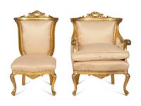 A Victorian Louis XV Style Giltwood Three-Piece Parlor Suite