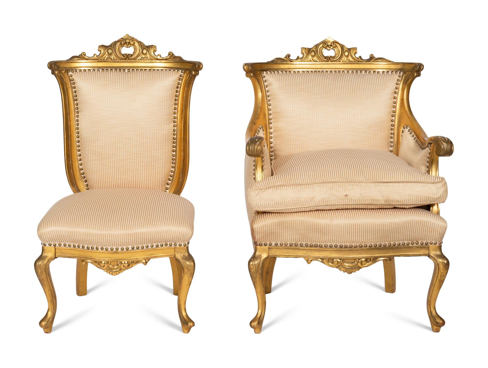 A Victorian Louis XV Style Giltwood Three-Piece Parlor Suite