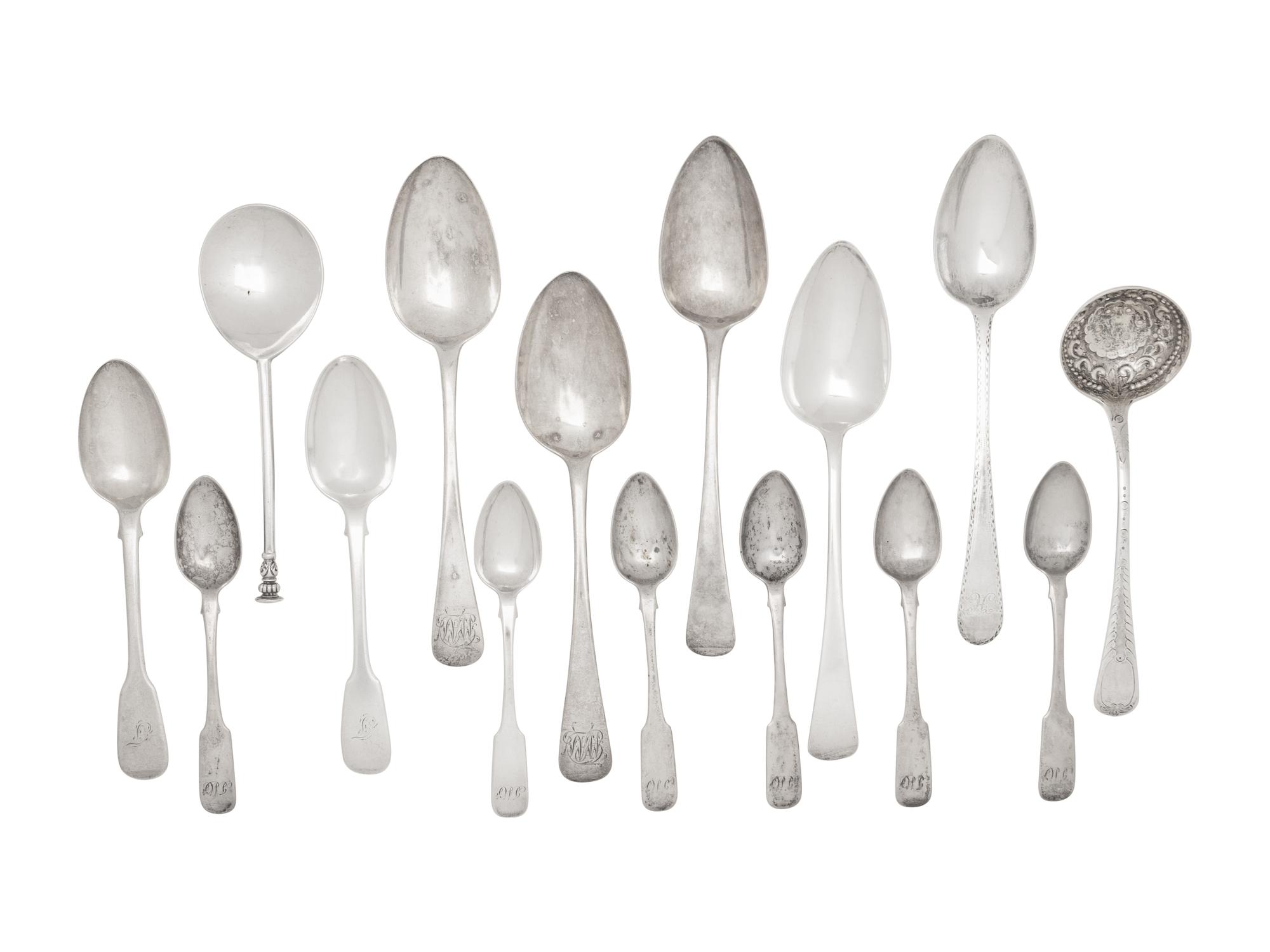 A Group of English Silver Flatware Articles