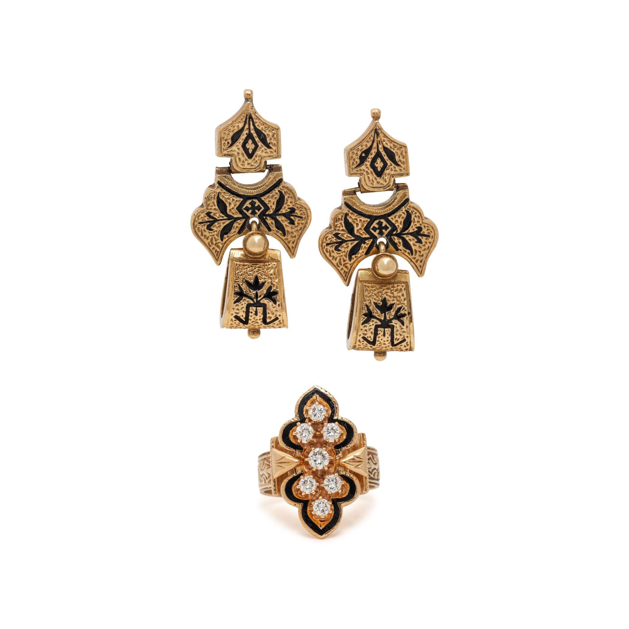 VICTORIAN REVIVAL RING AND EARRINGS