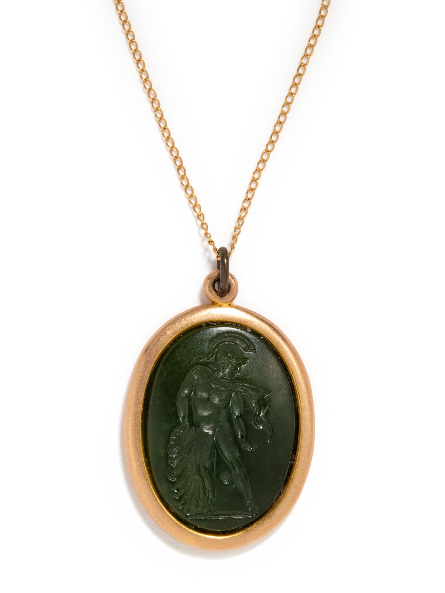 A Roman Style Gold and Plasma Pendant with the Demigod Achilles Dying