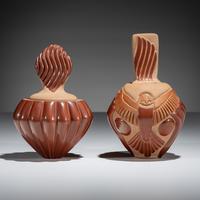 Carved Redware Pottery Vases