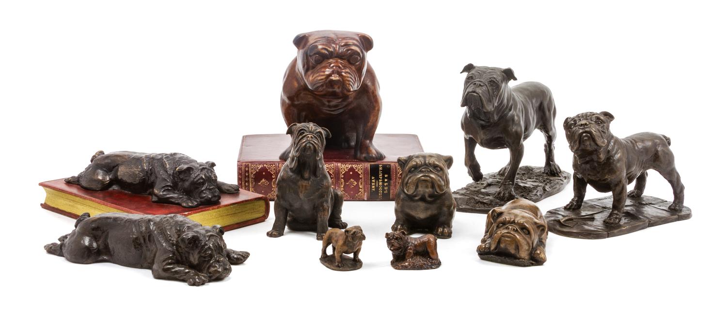 A Group of Ten Bulldog Figures Width of widest 7 1/4 inches.