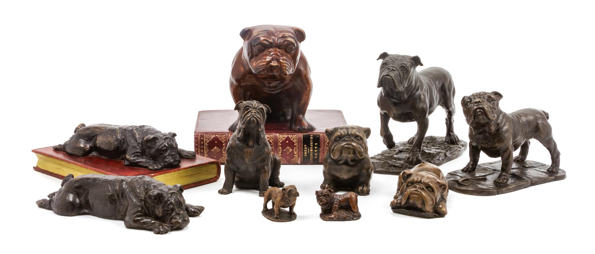 A Group of Ten Bulldog Figures Width of widest 7 1/4 inches.