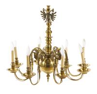 A Dutch Baroque Style Brass Eight-Light Chandelier Diameter 29 1/2 inches.