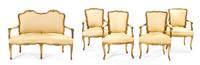A Suite of South European Gilt Walnut Furniture, Width of canape 53 inches.