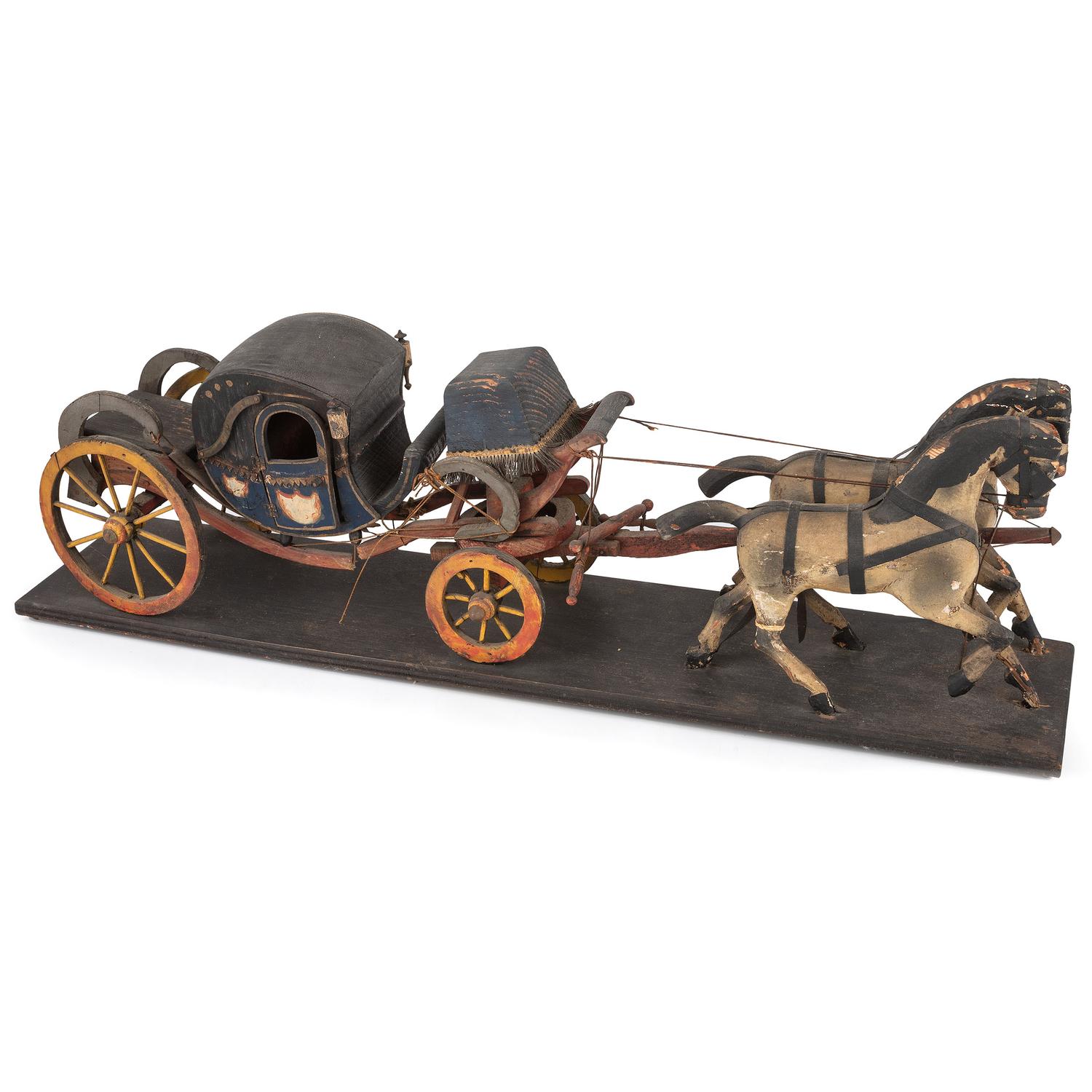 A Painted Wood Model of a Horse-Drawn Coach