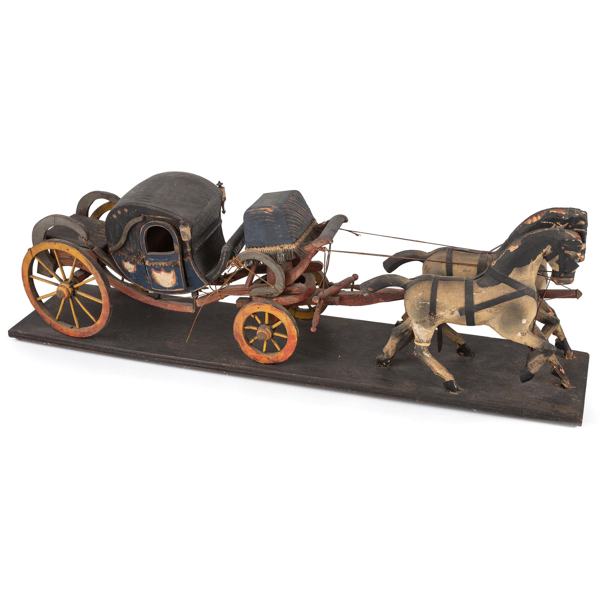 A Painted Wood Model of a Horse-Drawn Coach