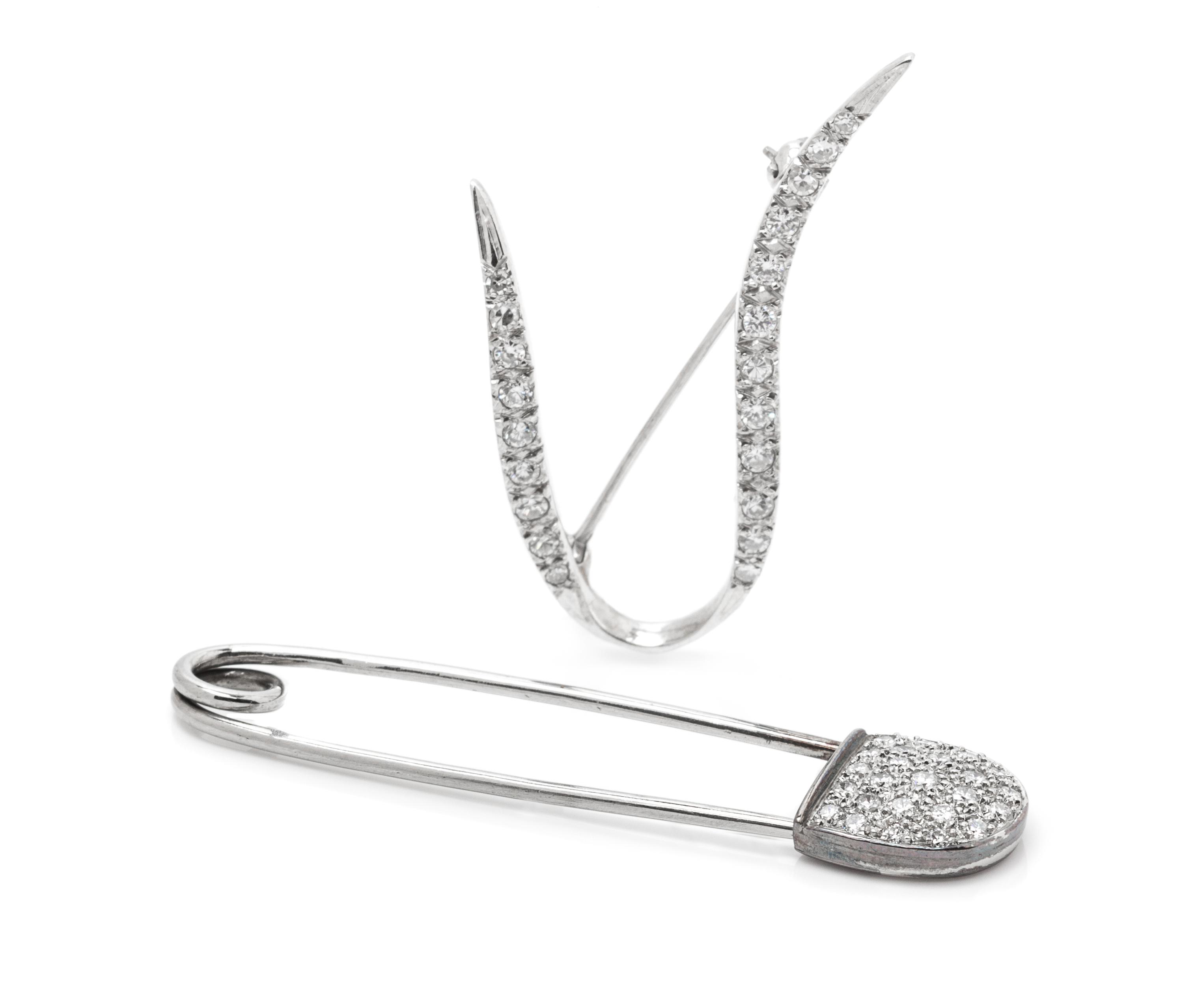 A Collection of White Gold, Metal and Diamond Brooches, 6.00 dwts.