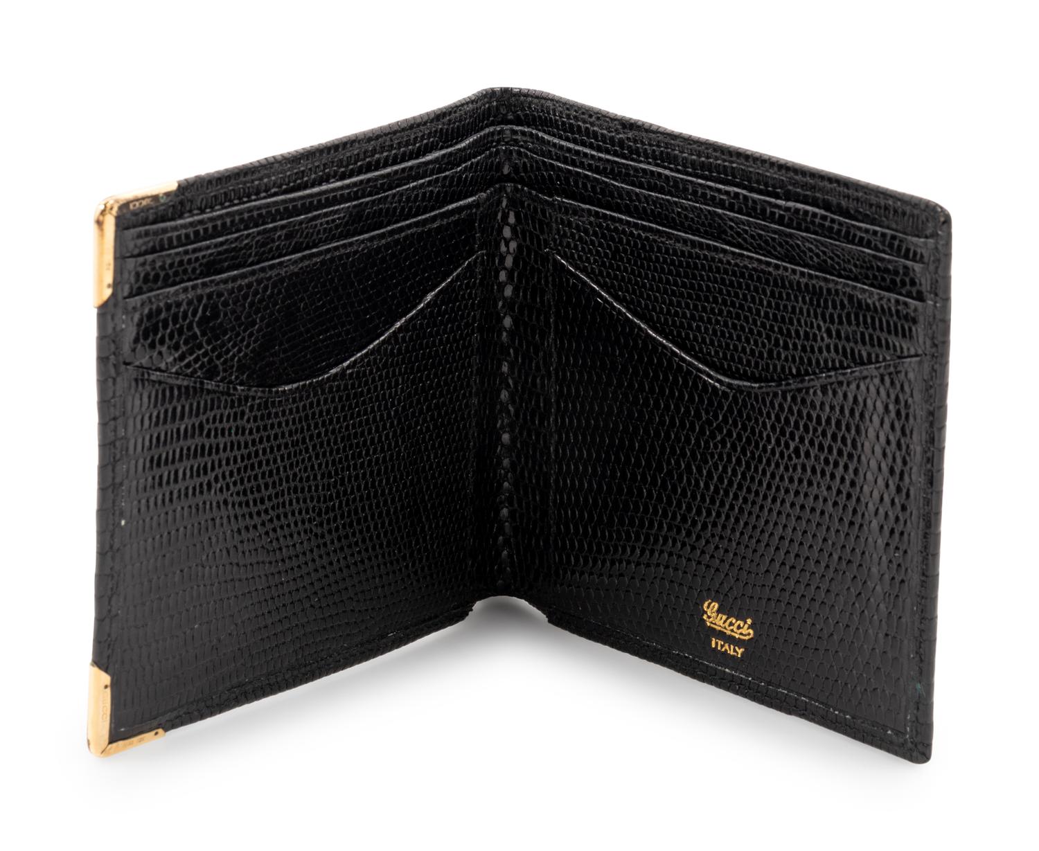 Two Gucci Black Lizard Items; One Women's Bag, One Men's Wallet, 1970-90s
