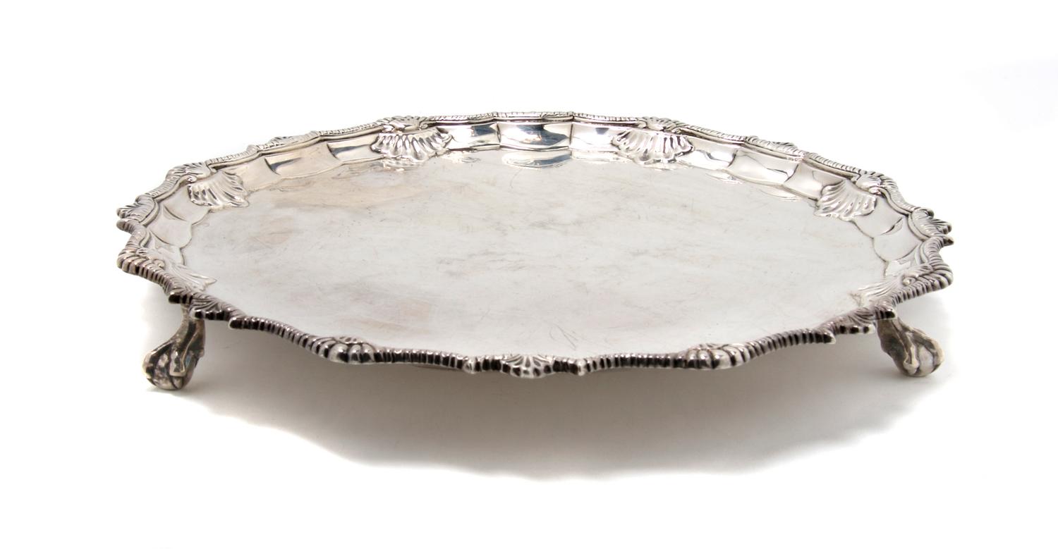 An English Silver Salver, London, Diameter 12 inches.