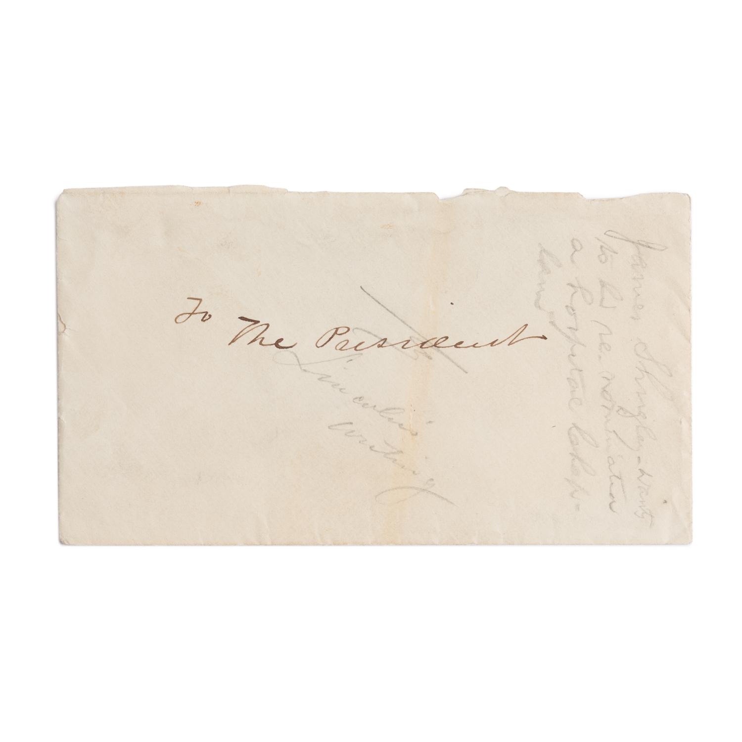 [LINCOLN, Abraham (1809-1865)]. SHRIGLEY, James (1813-1895). Autograph letter signed ("James Shrigley") to Preston King with an unsigned endorsement in Lincoln's hand, Philadelphia/[Washington, D.C.], Feb-March 1863.